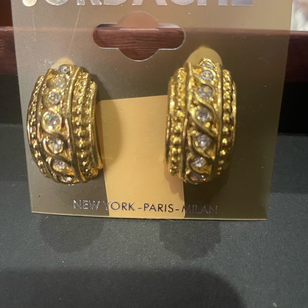 Jordache Gold and Silver Clip-On Earrings with Intricate Detailing
